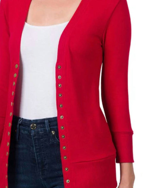 ZENANA Snap 3/4 Sleeve Cardigan Red Small 3