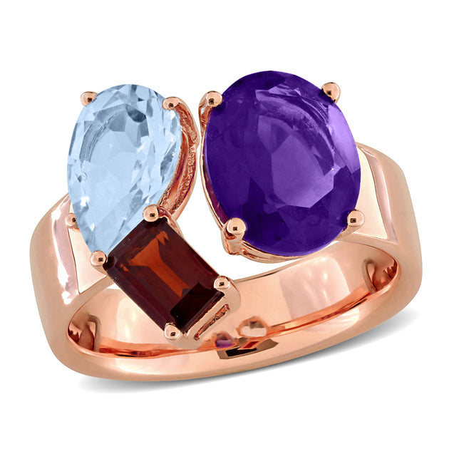 Mimi & Max 3-Stone Ring Rose Silver Blue US 7 2