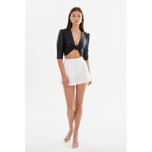 Lamarque Chana Cropped Faux Leather Top Beige Medium 2