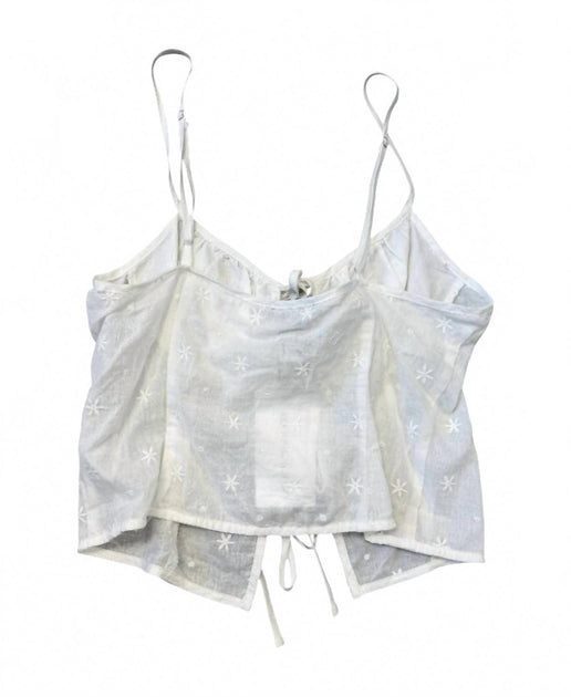 Cotton Candy LA Women's Embroidered Tie Front Tank Silver Medium 3