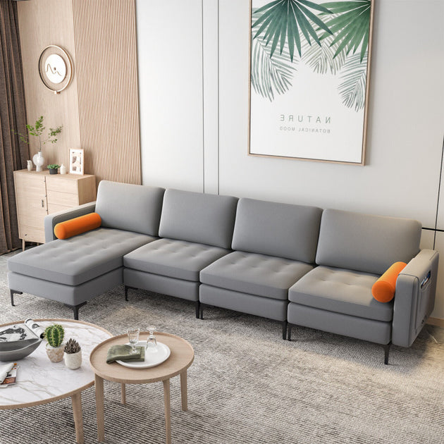 Hivvago Modular L-Shaped 4-Seat Sectional Sofa Gray 3