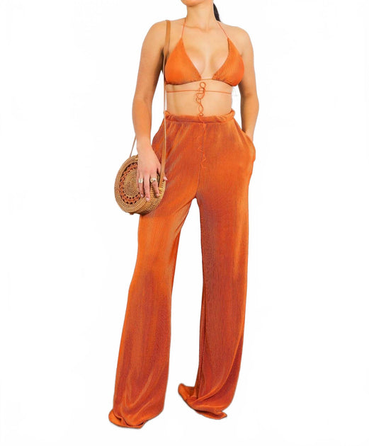 SurelyMine Pleated Vibes Pant Set Orange Large 2