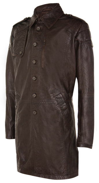 Infinity Mens Military Trench Leather Coat Brown XSmall 3