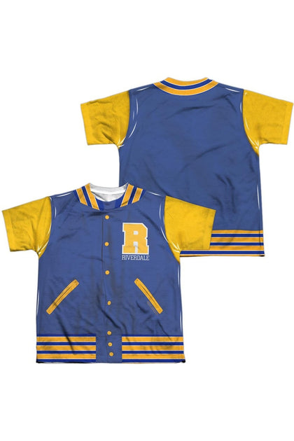 Gildan Riverdale Varsity Jacket Short Sleeve Youth Poly Crew Tee Blue XLarge 2