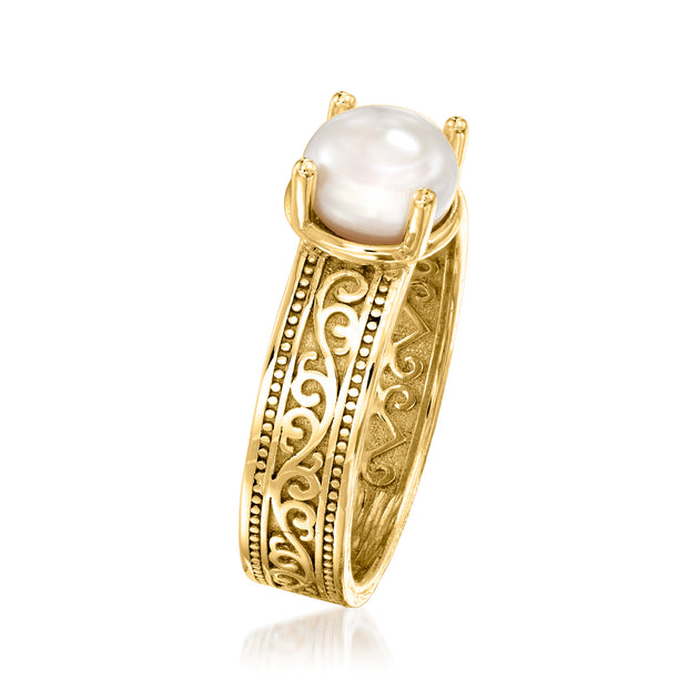 Ross-Simons Cultured Pearl Scrollwork Ring Silver US 7 4