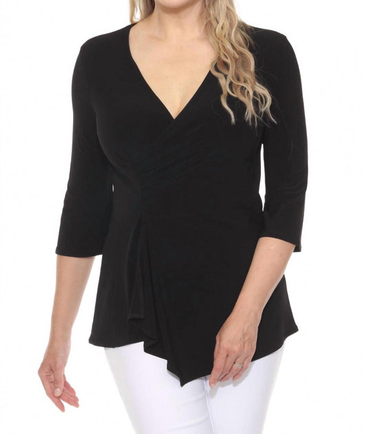 Joseph Ribkoff Ruched V-Neck Asymmetric Tunic Top Black UK 10 2
