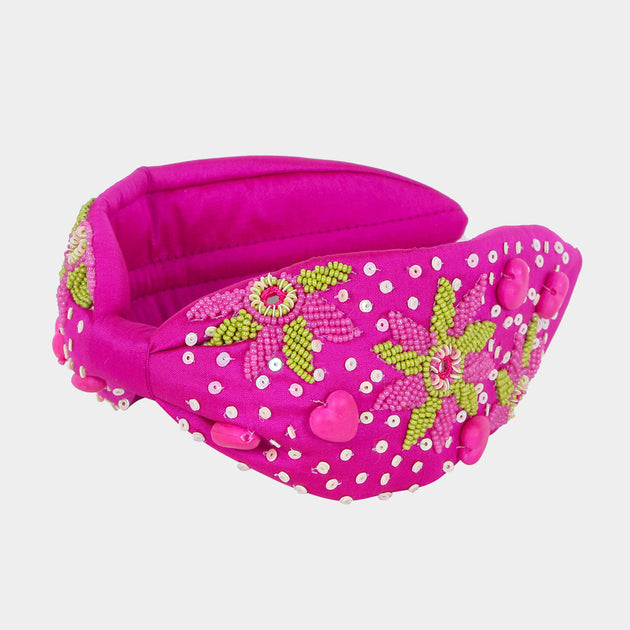 FASHNZFAB Herz Mehrfarbig Perlen Blumen Haarreif Pink 2