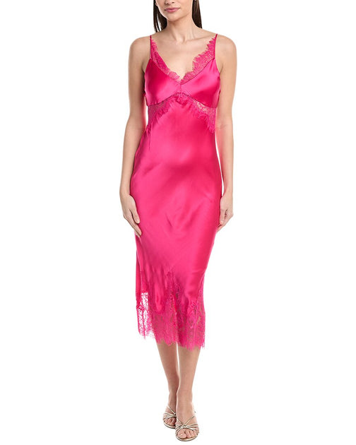 L'AGENCE Scotly Lace Trim Silk Midi Dress Pink US 2 2