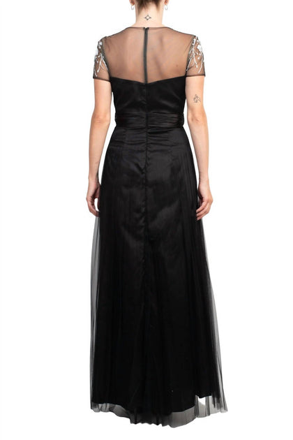 JS Collections Embellished Mesh Maxi Dress Black/Ivory US 4 4