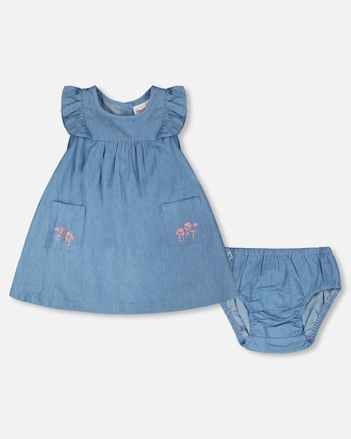 Deux par Deux Chambray Dress and Bloomer Set Light Blue 3-6 Months 2