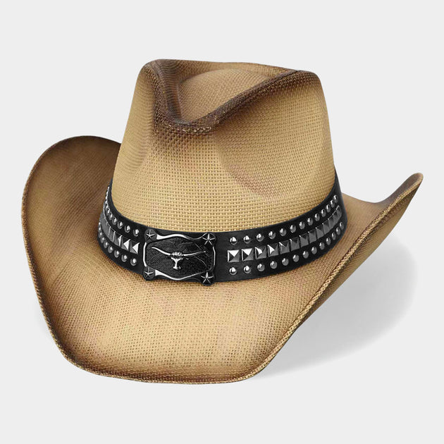 FASHNZFAB Western Stroh Cowboy Hut Blau 2