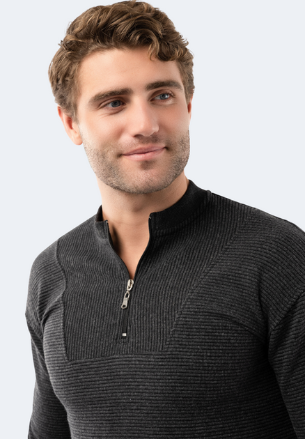 American Heritage Waffle Stripe Quarter Zip Black XL 4