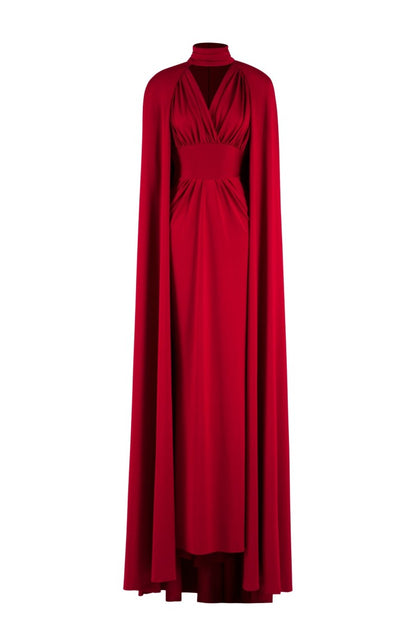Saiid Kobeisy Jersey Dress With Cape Red EU 38 2