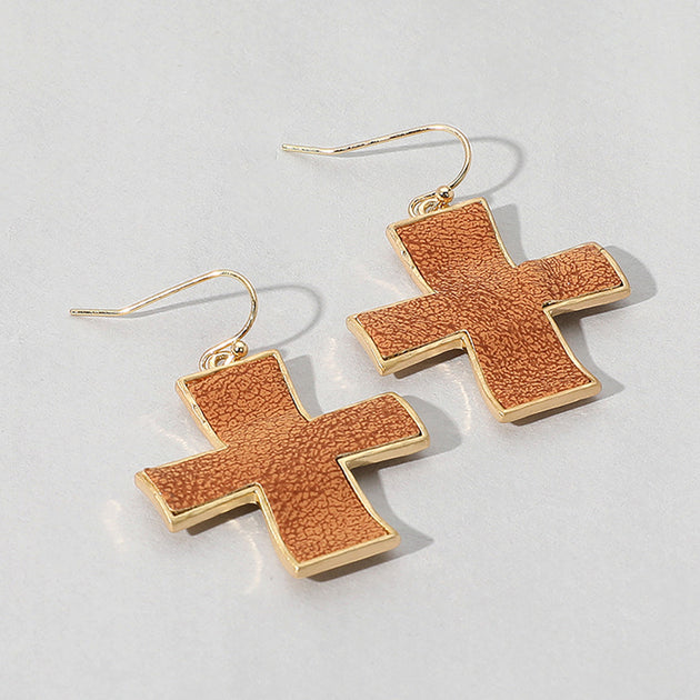 FASHNZFAB Cross Dangle Earrings Gold 2