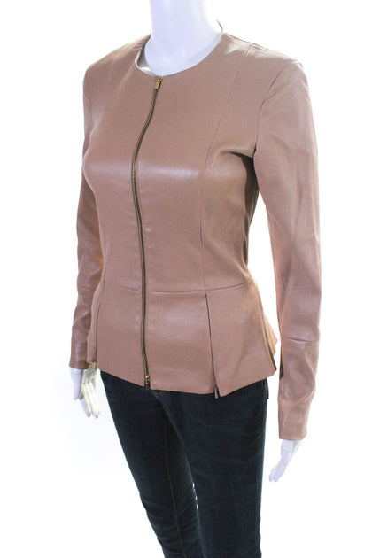The Row Front Zip Leather Jacket Brown US 4 4