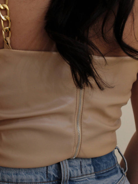 ENDLESS BLU Twisted Chain Crop Top Beige Small 4