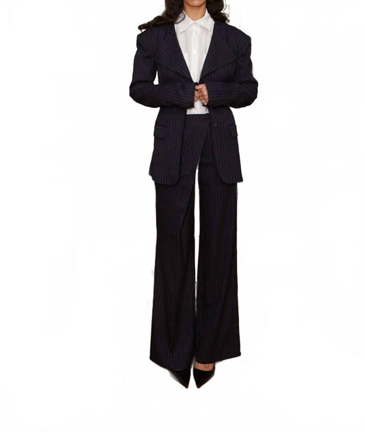 SAEMDI Pantalon Twill à Rayures Noir Large 2