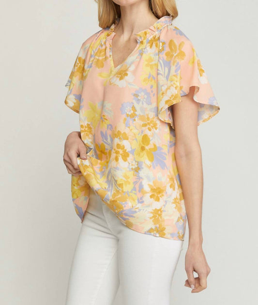 Entro Floral Potter Sleeve Shirt Gelb XLarge 3