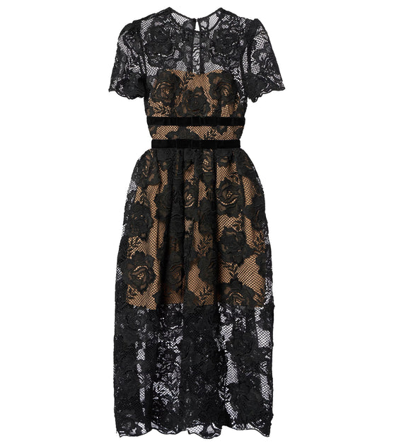 self portrait bow midi dress Self-Portrait Women's Lace Velvet Bow Midi Dress, Black