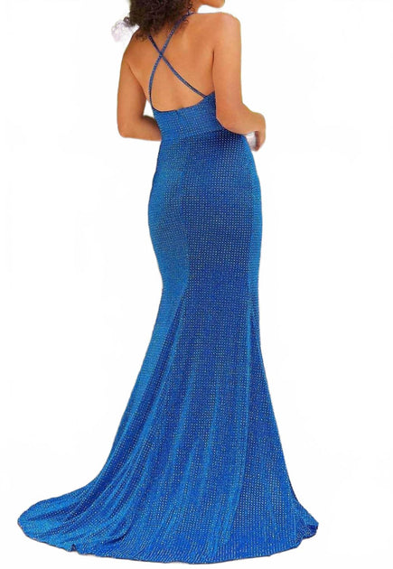 Mori Lee langes Jersey-Prom-Kleid Blau US 14 3