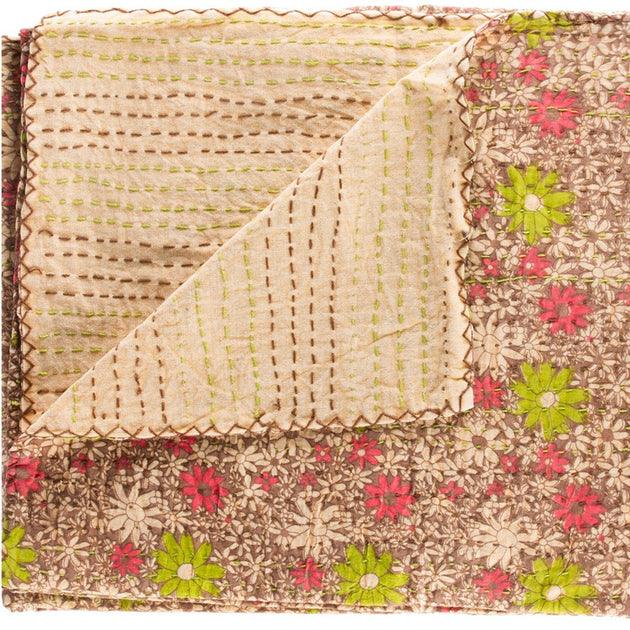 Hivvago Kantha Throw Blanket Green/Brown 50x70 inch 4