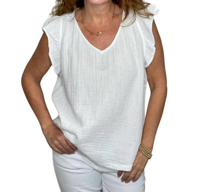 Dylan Gauze Ruffle V-Neck Top White XLarge 2