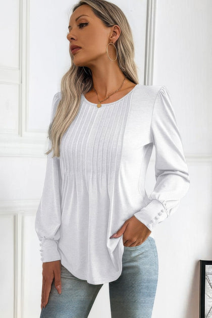 TRUEDAMES Pleated Lantern Sleeve Knit Shirt White XL 4
