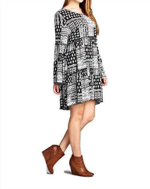 Velzera Multi-Pattern Bell Sleeve Mini Dress Grey 1X 4