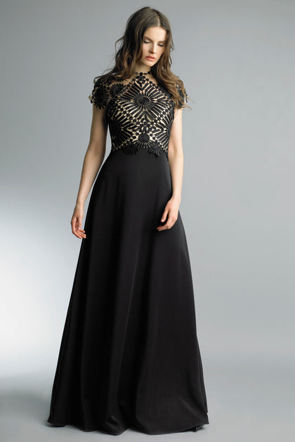 BASIX Black Label Short Sleeve Gown Black US 4 2