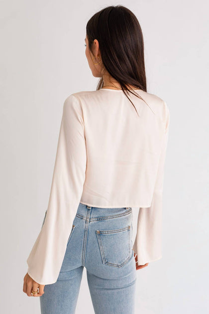 LE LIS Lasso Rhinestone Satin Top White Medium 4