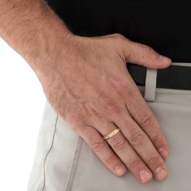Palm Men's Diamond Accent Gold-plated Sterling Silver Wedding Ring Silver US 10 4