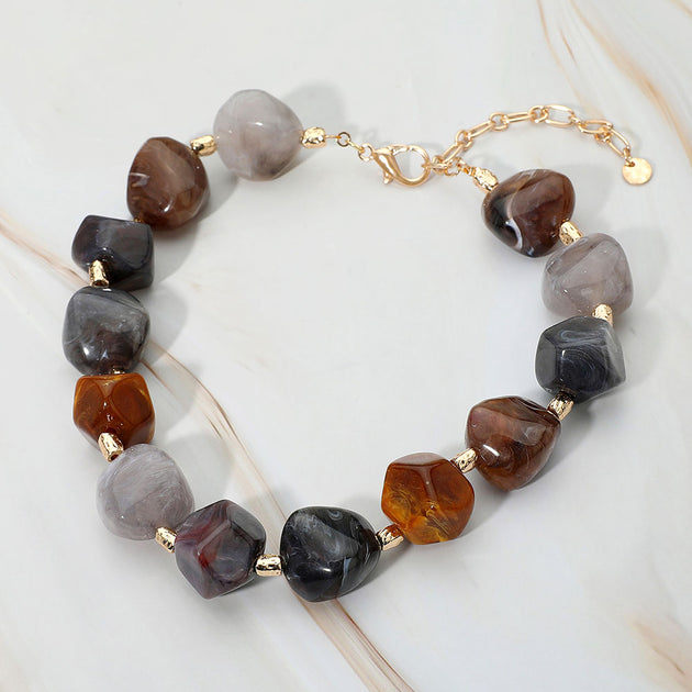 FASHNZFAB Chunky Resin Pebble Beaded Statement Necklace Silver One Size 4
