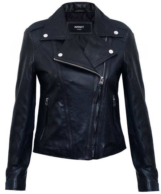 Infinity Damen Schwarze Leder Bikerjacke-Tamale 2
