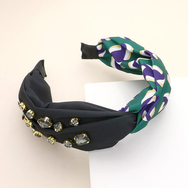 FASHNZFAB Multi Stone Volleyball Twisted Headband Black 2