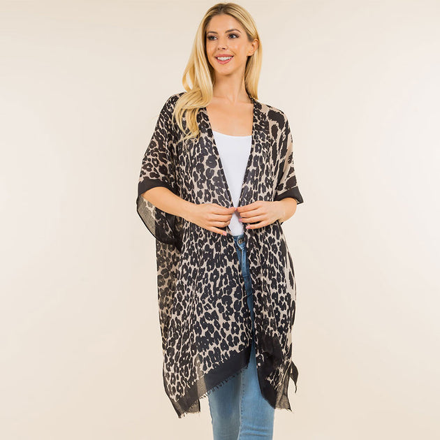TRUEDAMES Abstract Print Kimono Poncho Black One Size 2