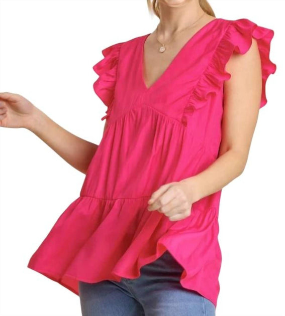 umgee Tiered Ruffle Babydoll Top Pink XLarge 2