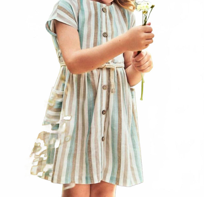Mayoral Button Stripe Dress Green US 5 3