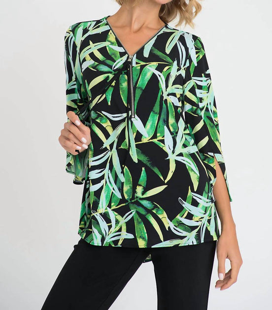Joseph Ribkoff Zip Front Print Tunic Black US 4 2