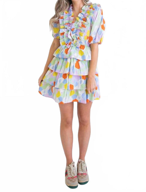 Karlie Mosaic Ruffle Smock Tier Mini Dress Multi Medium 4