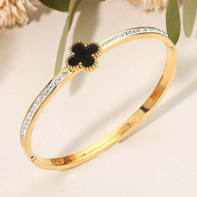 FASHNZFAB Stainless Steel Rhinestone Bangle Silver One Size 3