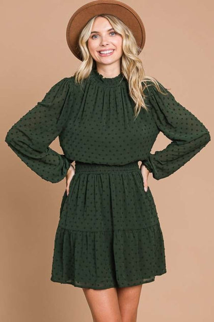 TRUEDAMES Swiss Dot Smock Neck Mini Dress Multi Medium 3