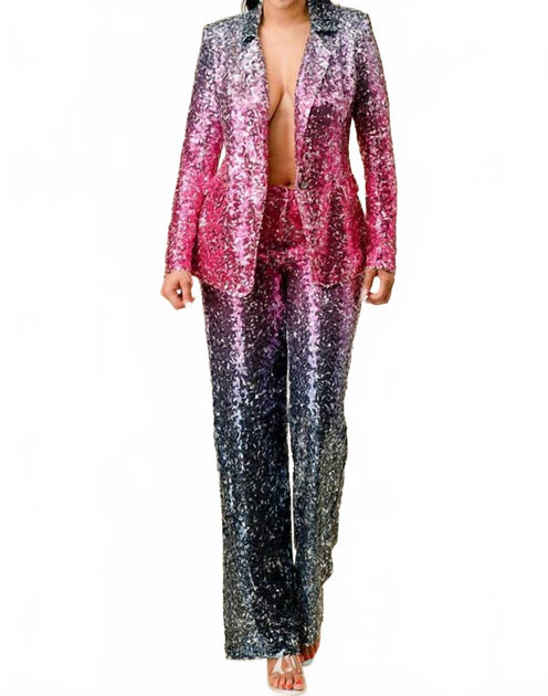 THE SANG Sequin Ombre Blazer Pink Small 2