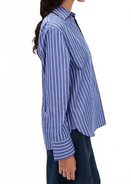 Vince Relaxed Popover Long Sleeve Top Blue Medium 3
