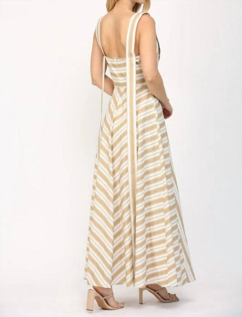 FATE Two Tone Stripe Maxi Dress Beige Medium 4