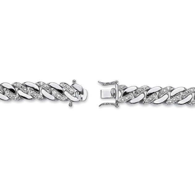 Palm Men's Diamond Accent Curb-Link Bracelet Platinum-Plated Silver 9.5in 3