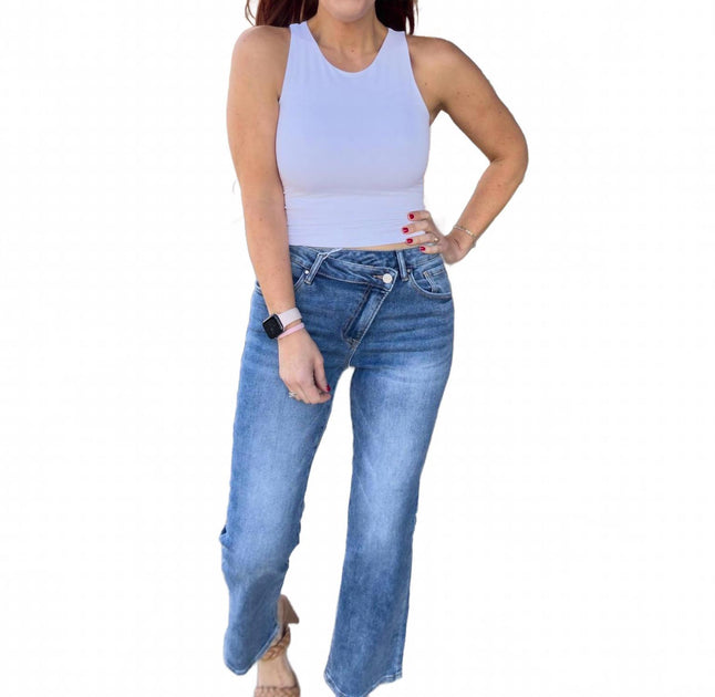 RISEN Alessia Crossover Straight Leg Jeans Blue 1X 4