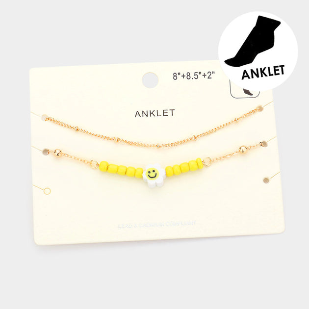 FASHNZFAB Smile Flower Anklet Yellow Silver 2
