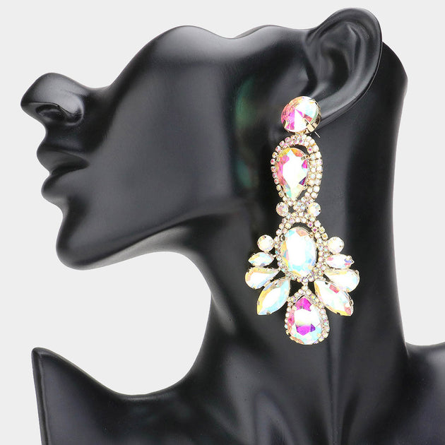 FASHNZFAB Crystal Rhinestone Pave Drop Earrings Multi 7