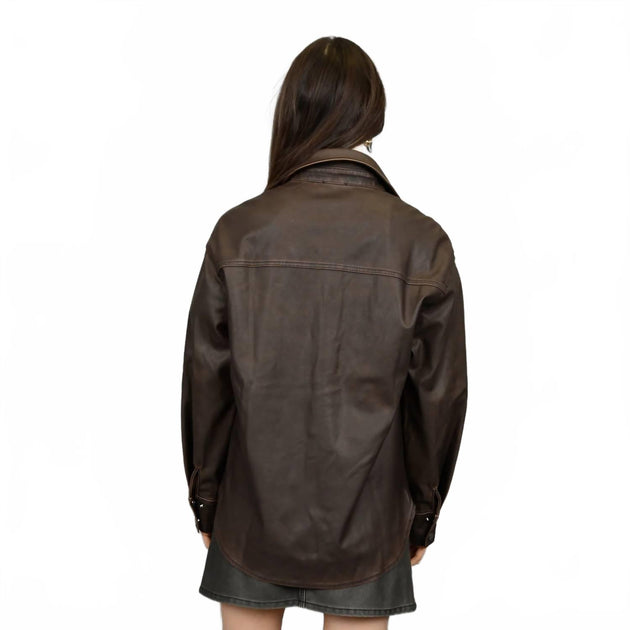 RD International Aliska Faux Leather Shirt Brown Small 3