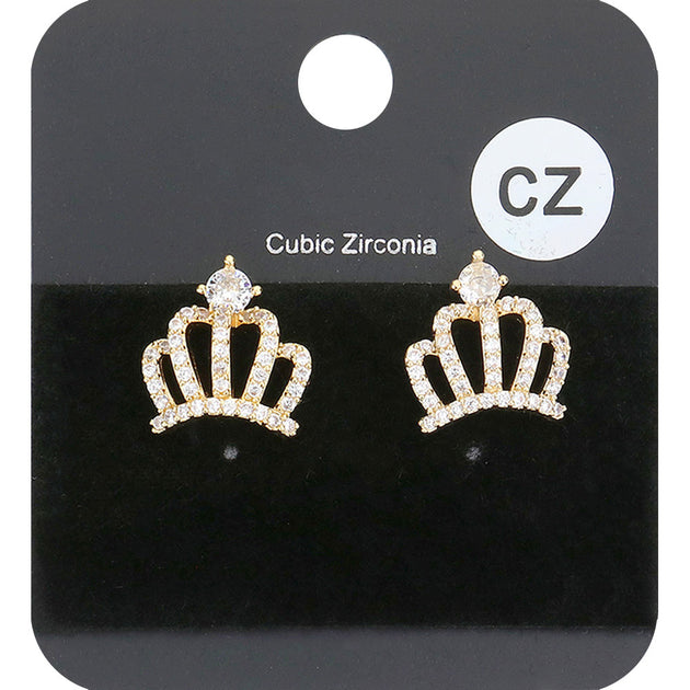 FASHNZFAB Crown Stud Earrings Black 5